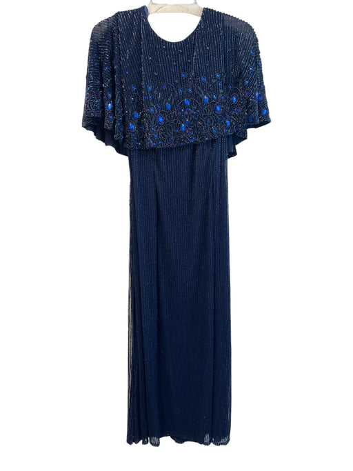 Mac Duggal Size 12 Blue Polyester Beaded Detail Cape Lined Back Zip Gown Blue / 12