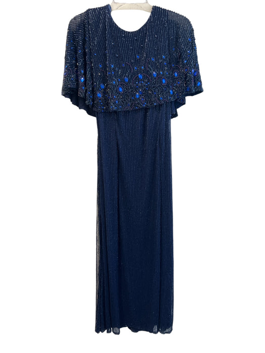 Mac Duggal Size 12 Blue Polyester Beaded Detail Cape Lined Back Zip Gown Blue / 12