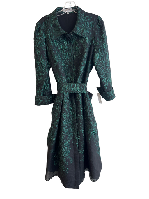 Teri Jon Size 12 Green & Black No Fabric Tag Long Sleeve Splatter Collar Dress Green & Black / 12