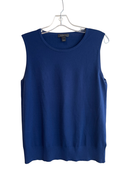 Saks Fifth Ave Size L Navy Blue Viscose Sleeveless Knit Round Neck Stretch Top Navy Blue / L
