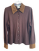 Jaeger Size L Brown Wool Long Sleeve Suede Detail Collar Button Down Top Brown / L