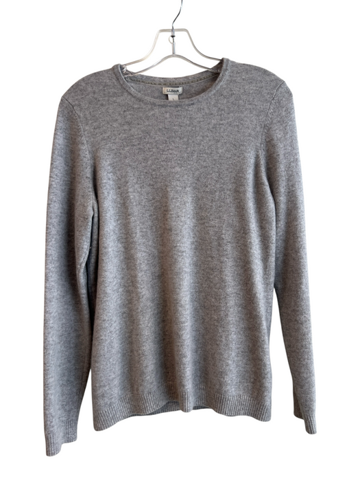LL Bean Size L Grey Cashmere Long Sleeve solid color Knit Crew Neck Sweater Grey / L