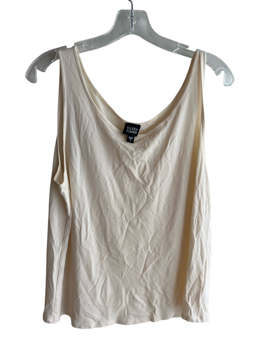 Eileen Fisher Size L Cream Silk Sleeveless solid color Round Neck Tank Top Cream / L