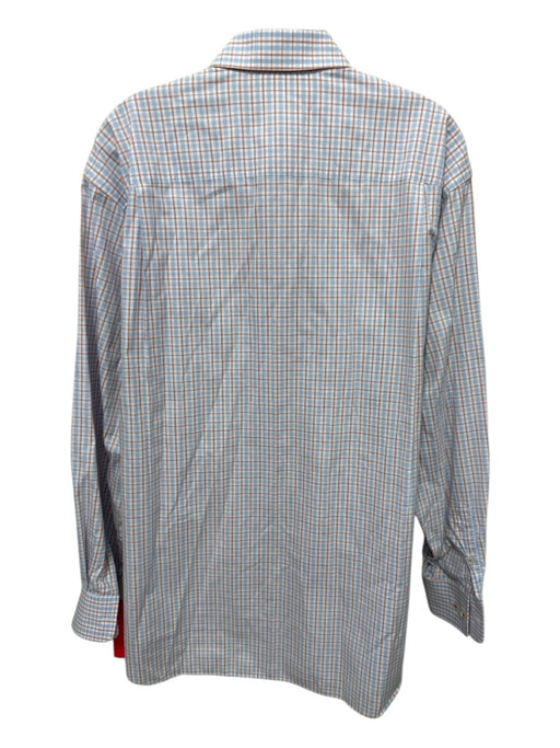David Donahue Size 17 Light Blue & Orange Print Cotton Plaid Long Sleeve Shirt Light Blue & Orange Print / 17