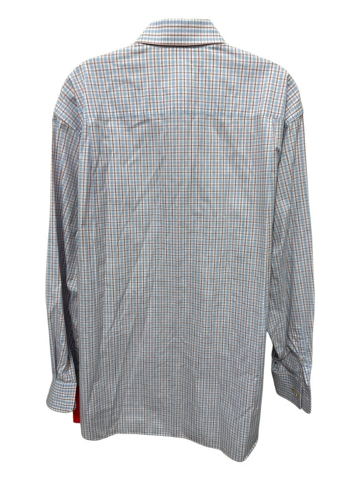 David Donahue Size 17 Light Blue & Orange Print Cotton Plaid Long Sleeve Shirt Light Blue & Orange Print / 17