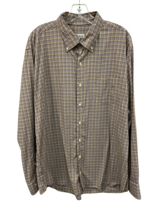 Peter Millar Size XL Yellow Cotton Blend Plaid Button up Men's Long Sleeve Shirt Yellow / XL