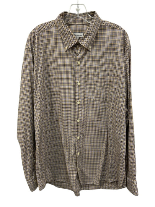 Peter Millar Size XL Yellow Cotton Blend Plaid Button up Men's Long Sleeve Shirt Yellow / XL