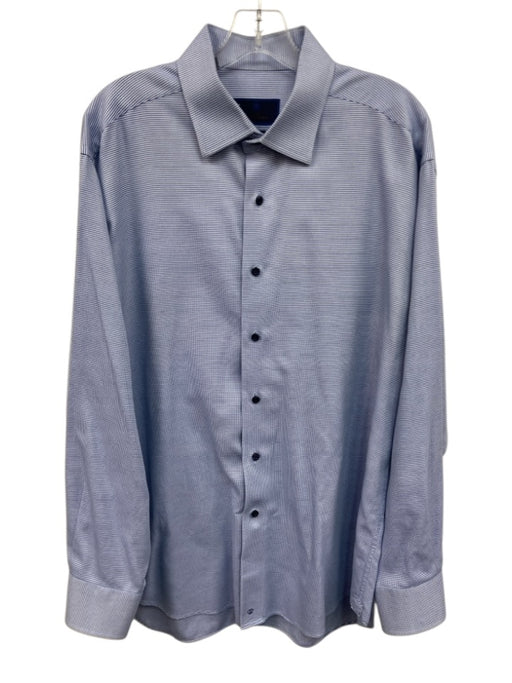 David Donahue Size 17 Blue Cotton Micro Button up Men's Long Sleeve Shirt Blue / 17