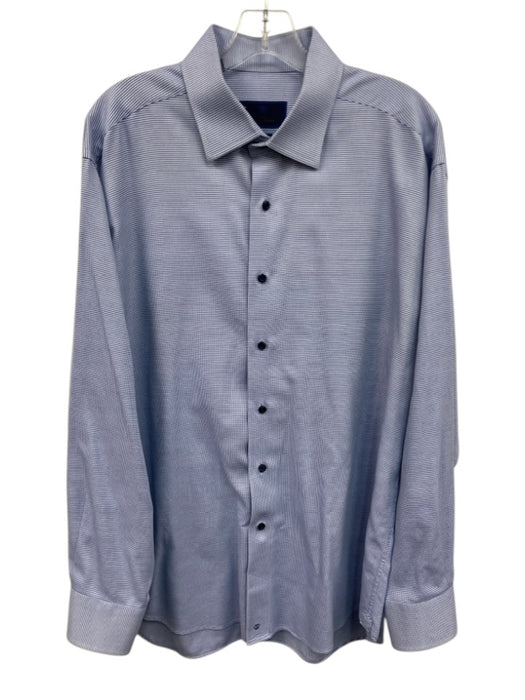 David Donahue Size 17 Blue Cotton Micro Button up Men's Long Sleeve Shirt Blue / 17