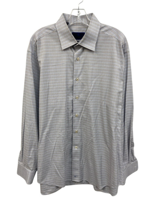 David Donahue Size 17 Blue & Purple Cotton Grid Button Up Long Sleeve Shirt Blue & Purple / 17
