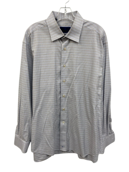 David Donahue Size 17 Blue & Purple Cotton Grid Button Up Long Sleeve Shirt Blue & Purple / 17