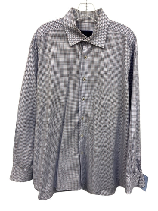 David Donahue Size 17 Blue & Purple Cotton Grid Button Up Long Sleeve Shirt Blue & Purple / 17