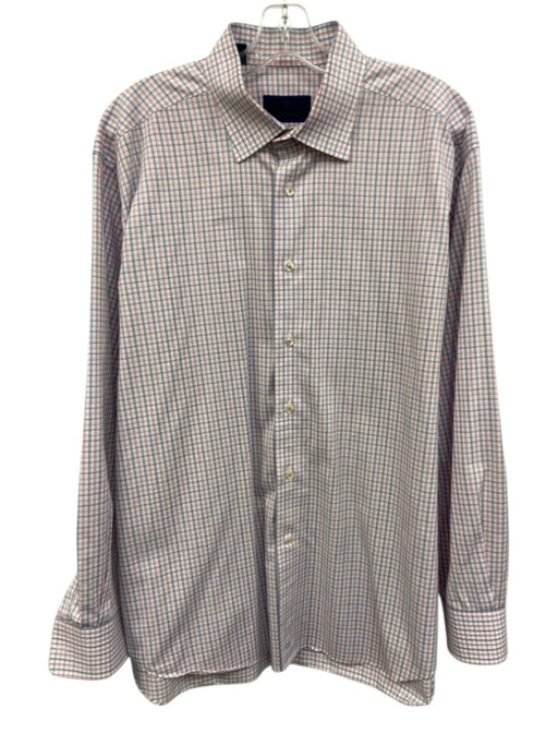 David Donahue Size 17 White & Red Cotton Plaid Button up Men's Long Sleeve Shirt White & Red / 17