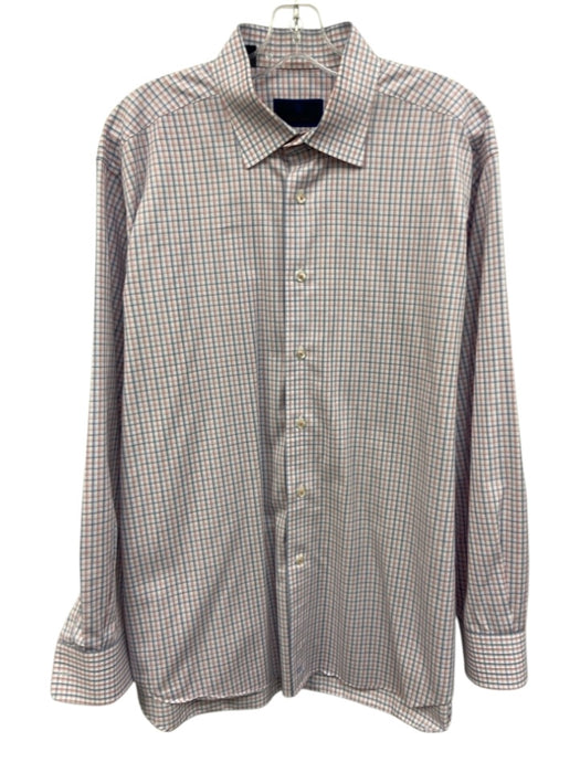 David Donahue Size 17 White & Red Cotton Plaid Button up Men's Long Sleeve Shirt White & Red / 17