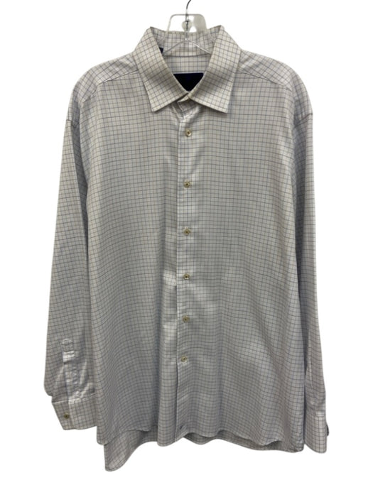 David Donahue Size 17 White & Multi Cotton Grid Button Up Long Sleeve Shirt White & Multi / 17