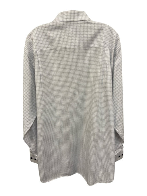 David Donahue Size 17 White & Blue Cotton Grid Button up Men's Long Sleeve Shirt White & Blue / 17