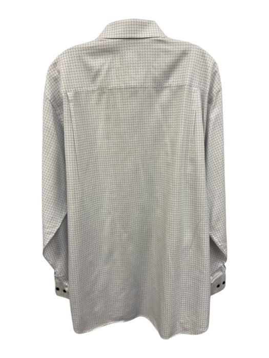 David Donahue Size 17 White & Blue Cotton Grid Button up Men's Long Sleeve Shirt White & Blue / 17