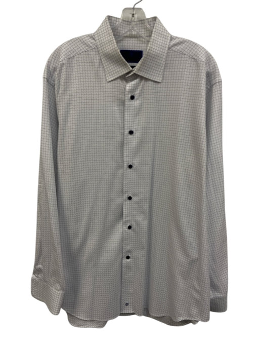 David Donahue Size 17 White & Blue Cotton Grid Button up Men's Long Sleeve Shirt White & Blue / 17