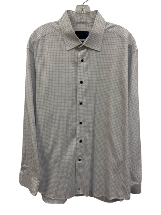 David Donahue Size 17 White & Blue Cotton Grid Button up Men's Long Sleeve Shirt White & Blue / 17
