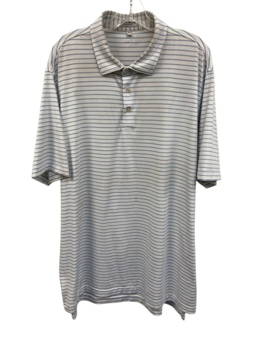 Peter Millar Size XL White & Blue Synthetic Striped Polo Athleisure Short Sleeve White & Blue / XL