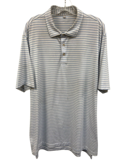 Peter Millar Size XL White & Blue Synthetic Striped Polo Athleisure Short Sleeve White & Blue / XL
