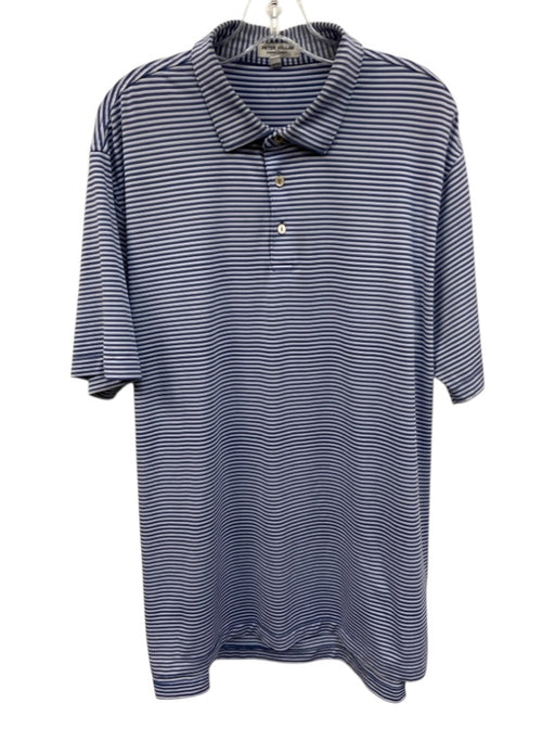 Peter Millar Size XL Blue & White Synthetic Stripe Polo Athleisure Short Sleeve Blue & White / XL