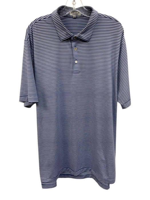 Peter Millar Size XL Blue & White Synthetic Stripe Polo Athleisure Short Sleeve Blue & White / XL