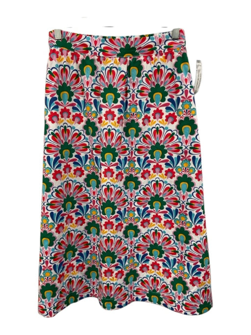 Boden Size 6 White & Multi Cotton Elastic Waist Abstract Floral Midi Skirt White & Multi / 6