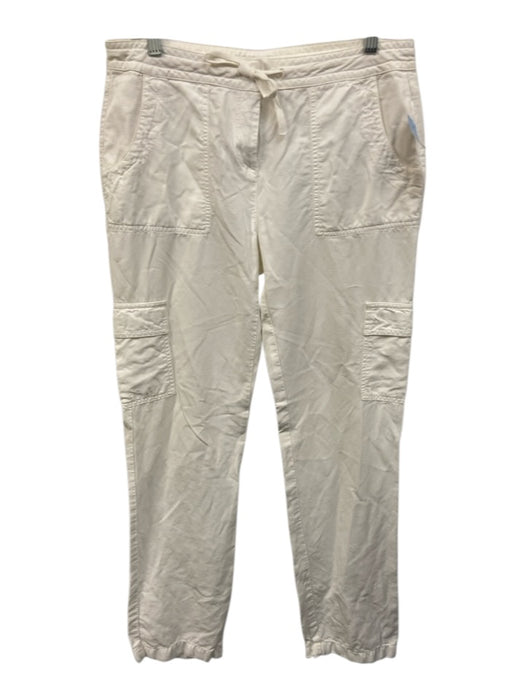Eileen Fisher Size 4 White Lyocell & Linen Drawstring Waist Cargo Pockets Pants White / 4