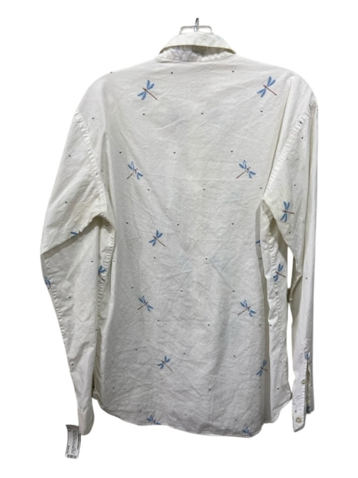 Etro Size 40 White & Blue Cotton Blend Dragonflies & Lillypads Long Sleeve Shirt 40