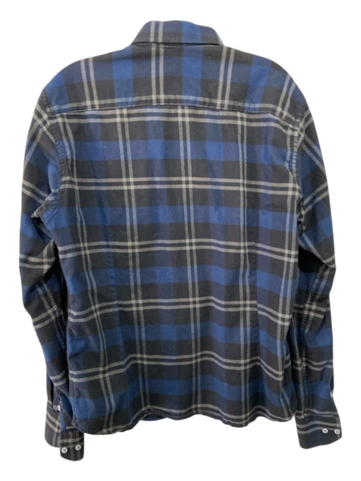 Charlie x Wood Size L Navy & Blue Cotton Blend Plaid Flannel Long Sleeve Shirt L