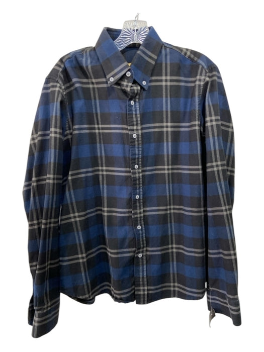 Charlie x Wood Size L Navy & Blue Cotton Blend Plaid Flannel Long Sleeve Shirt L