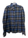 Charlie x Wood Size L Navy & Blue Cotton Blend Plaid Flannel Long Sleeve Shirt L