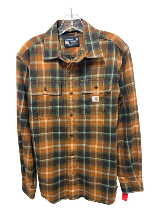 Carhartt Size S Orange & Blue Cotton Plaid Button Up Flannel Long Sleeve Shirt Orange & Blue / S