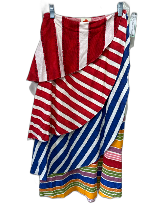 Farm Size XS White, Red & Multi Viscose Striped Side Zip Tiered Maxi Skirt White, Red & Multi / XS