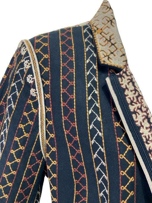 Kobi Halperin Size M Black, Brown, Beige Linen & Cotton Embroidered Snap Jacket Black, Brown, Beige / M