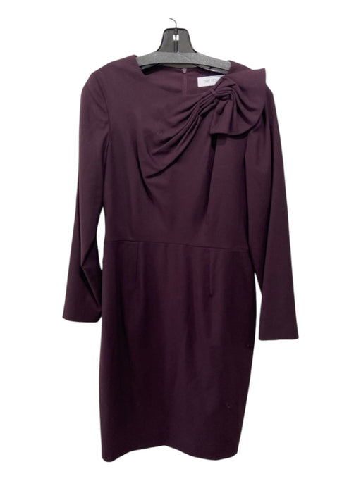 The Fold Size 14 Eggplant Wool Blend Long Sleeve Bow Detail Midi Back Slit Dress Eggplant / 14