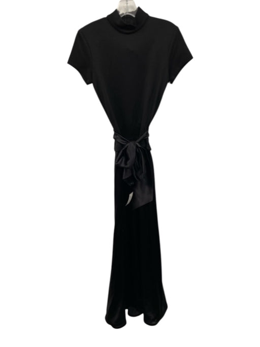 Tadashi Size 8 Black Rayon & Nylon Short Sleeve High Neck Fabric Block Dress Black / 8