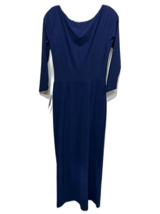 Chiara Boni Size 44 Navy Polyamide & Elastane 3/4 Sleeve V Neck pleats Maxi Gown Navy / 44