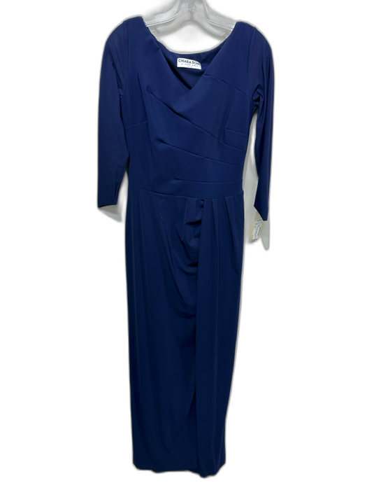 Chiara Boni Size 44 Navy Polyamide & Elastane 3/4 Sleeve V Neck pleats Maxi Gown Navy / 44