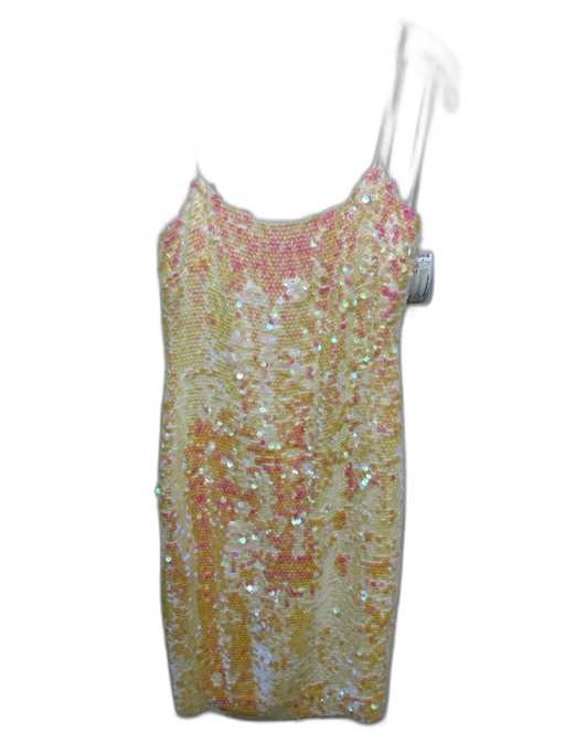 Milly Size 4 Cream & Multi Polyester Sequin Sleeveless Iridescent Back Zip Dress Cream & Multi / 4