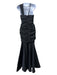 Nicole Bakti Size S Black Rayon Sequin Pleated Padded Back Zip Gown Black / S