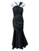 Nicole Bakti Size S Black Rayon Sequin Pleated Padded Back Zip Gown Black / S