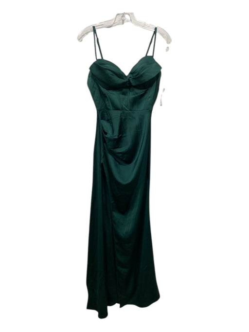 Luxxel Size S Green Polyester Spaghetti Strap Back Zip Side Slit Padded Gown Green / S