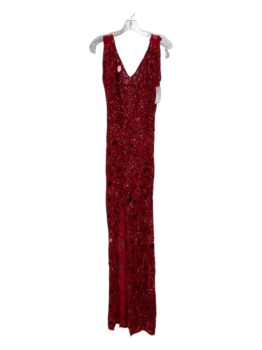 No Brand Size 2/4 Red Mesh Sequin Side Slit Back Zip Gown Red / 2/4