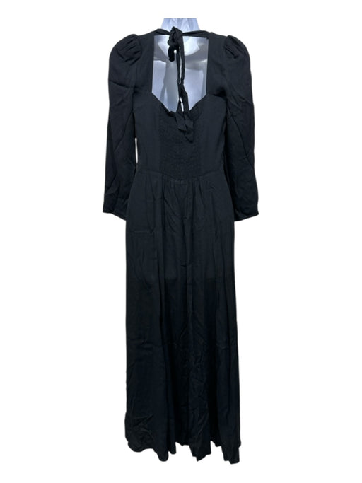 Reformation Size 6 Black Viscose Tie Back Long Sleeve Midi Dress Black / 6