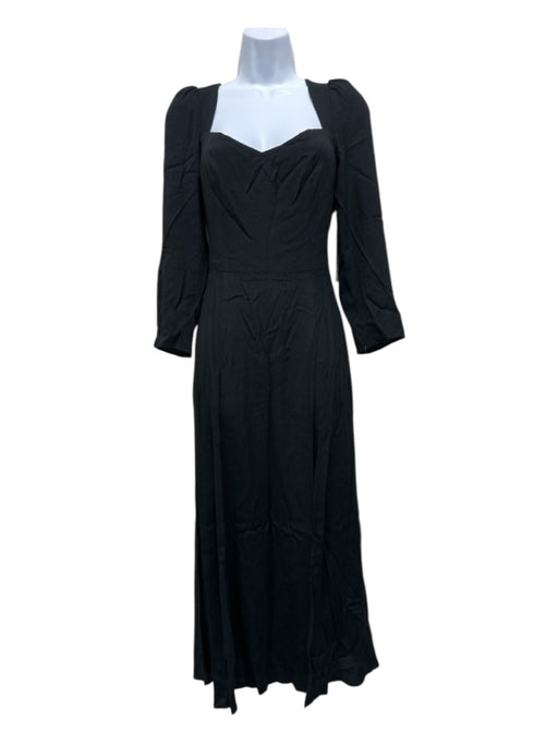 Reformation Size 6 Black Viscose Tie Back Long Sleeve Midi Dress Black / 6