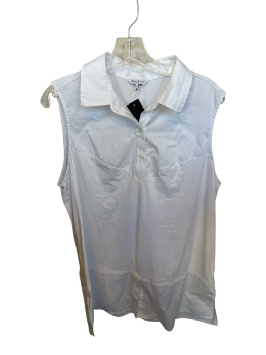 Foxcroft Size L White Cotton Blend Sleeveless Collar Buttons Top White / L