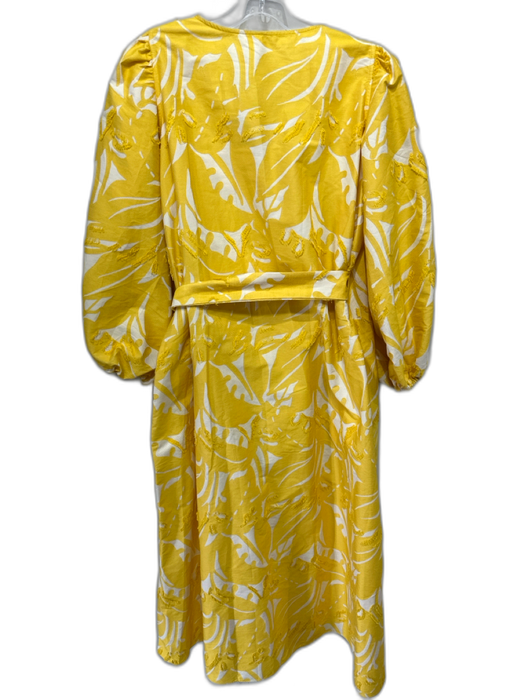 Ann Mashburn Size M Yellow & White Cotton Abstract Print Half Sleeve Wrap Dress Yellow & White / M