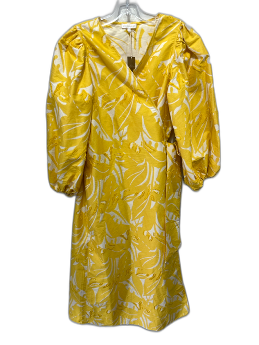 Ann Mashburn Size M Yellow & White Cotton Abstract Print Half Sleeve Wrap Dress Yellow & White / M